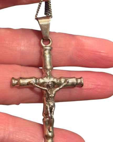 Vintage Heavy TC-92 Taxco Mexico Sterling Silver Cross Crucifix Pendant Necklace