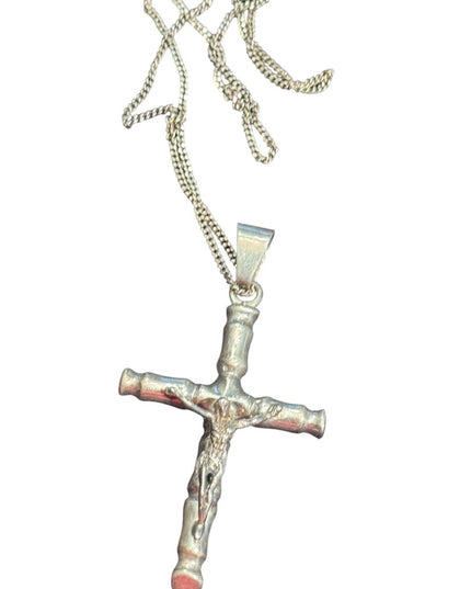 Vintage Heavy TC-92 Taxco Mexico Sterling Silver Cross Crucifix Pendant Necklace
