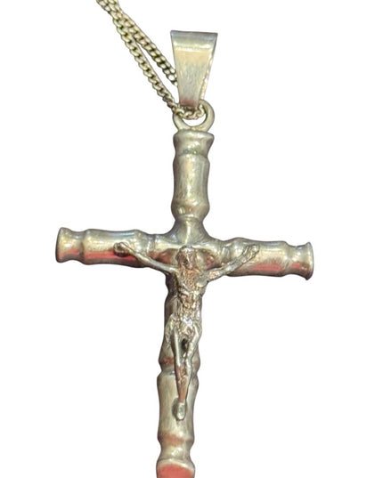 Vintage Heavy TC-92 Taxco Mexico Sterling Silver Cross Crucifix Pendant Necklace