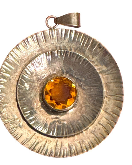 Vintage Mid Century Modernist 1950s 800 Silver Handarbeit Pendant  Amber Stone