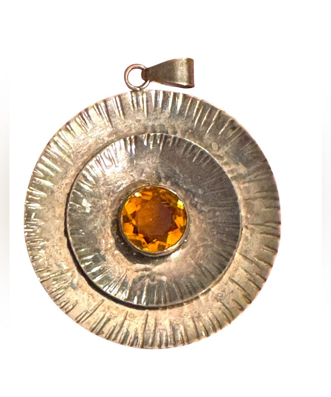 Vintage Mid Century Modernist 1950s 800 Silver Handarbeit Pendant  Amber Stone