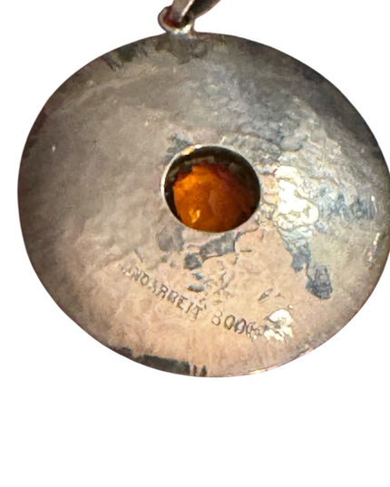 Vintage Mid Century Modernist 1950s 800 Silver Handarbeit Pendant  Amber Stone