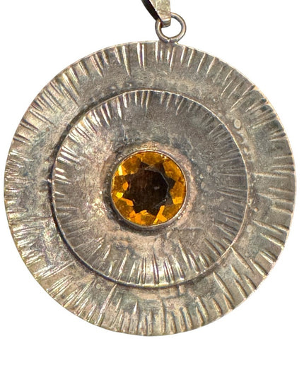 Vintage Mid Century Modernist 1950s 800 Silver Handarbeit Pendant  Amber Stone