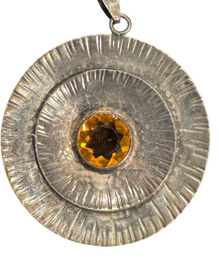 Vintage Mid Century Modernist 1950s 800 Silver Handarbeit Pendant  Amber Stone