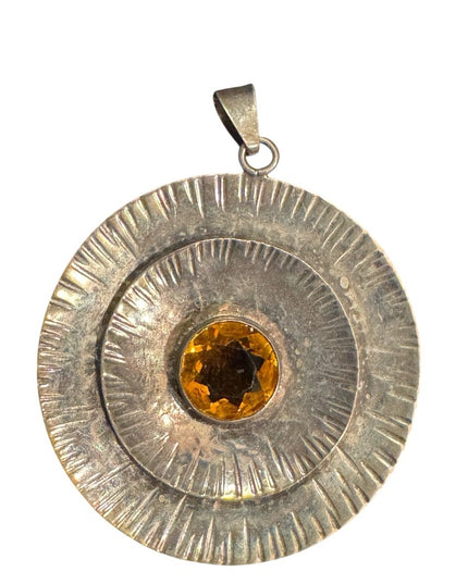 Vintage Mid Century Modernist 1950s 800 Silver Handarbeit Pendant  Amber Stone