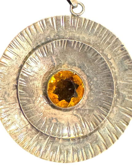 Vintage Mid Century Modernist 1950s 800 Silver Handarbeit Pendant  Amber Stone