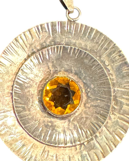 Vintage Mid Century Modernist 1950s 800 Silver Handarbeit Pendant  Amber Stone