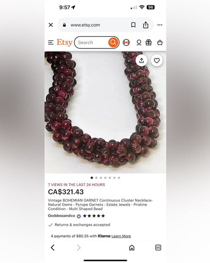 Vintage BOHEMIAN GARNET Continuous Cluster Necklace- Natural Gems Stunning