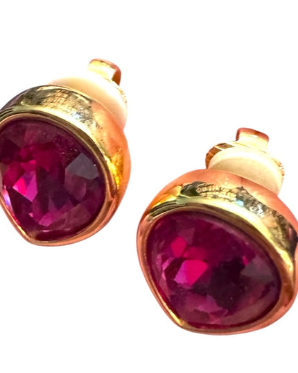 Elegant Rare Gold & Fushia Pink Teardrop SWAROVSKI SAL Vintage Clip on Earrings