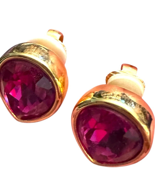 Elegant Rare Gold & Fushia Pink Teardrop SWAROVSKI SAL Vintage Clip on Earrings