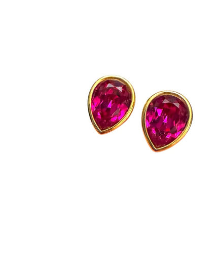 Elegant Rare Gold & Fushia Pink Teardrop SWAROVSKI SAL Vintage Clip on Earrings