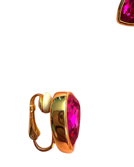 Elegant Rare Gold & Fushia Pink Teardrop SWAROVSKI SAL Vintage Clip on Earrings