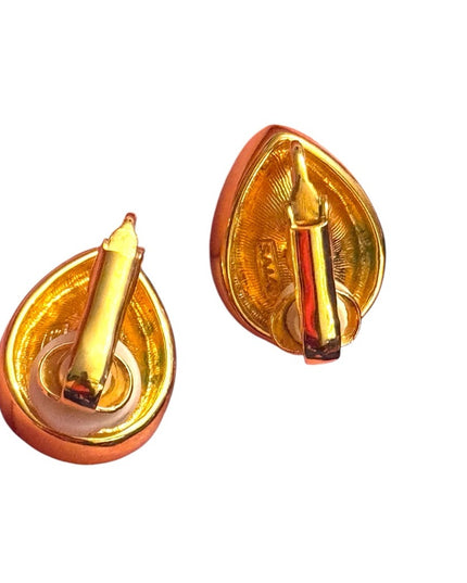 Elegant Rare Gold & Fushia Pink Teardrop SWAROVSKI SAL Vintage Clip on Earrings
