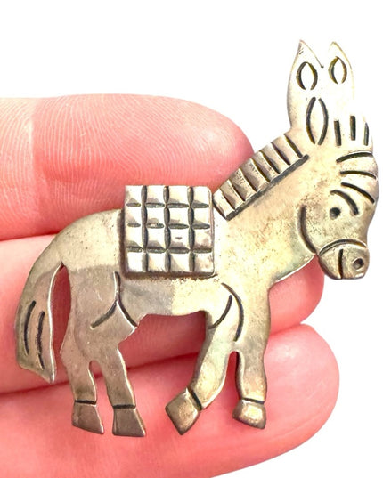 Vintsge Sterling Silver 935 Mexico Donkey Brooch Mid Century 1950s