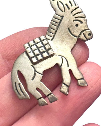 Vintsge Sterling Silver 935 Mexico Donkey Brooch Mid Century 1950s