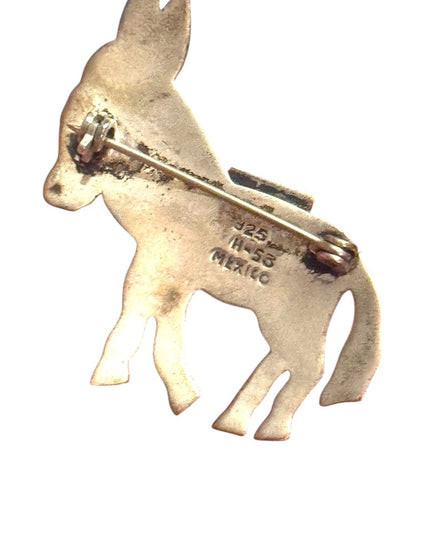 Vintsge Sterling Silver 935 Mexico Donkey Brooch Mid Century 1950s