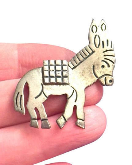 Vintsge Sterling Silver 935 Mexico Donkey Brooch Mid Century 1950s