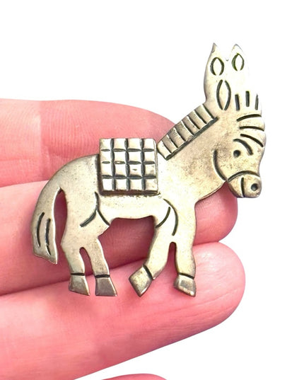 Vintsge Sterling Silver 935 Mexico Donkey Brooch Mid Century 1950s