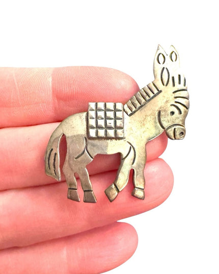 Vintsge Sterling Silver 935 Mexico Donkey Brooch Mid Century 1950s