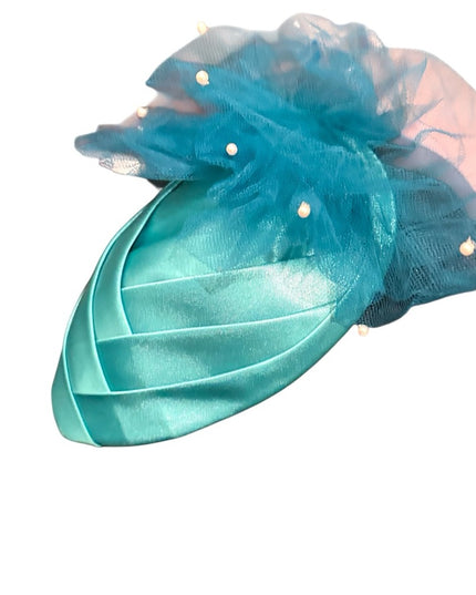 Elegant Vintage HAIR Teal Fascinator with Tulle Accents & pearls