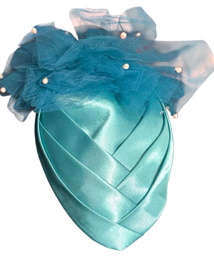 Elegant Vintage HAIR Teal Fascinator with Tulle Accents & pearls