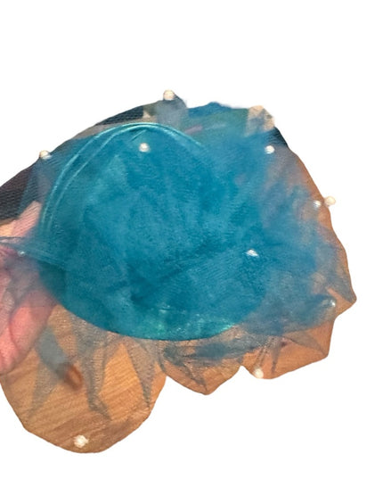 Elegant Vintage HAIR Teal Fascinator with Tulle Accents & pearls
