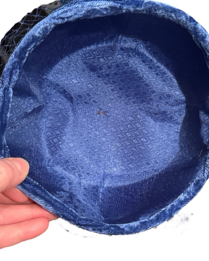 Elegant Vintage Blue Velvet Pillbox Hat w Blue Netting Church Event Wedding