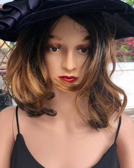 Vintage blue velvet facinator hat wide High Society Wide Brim