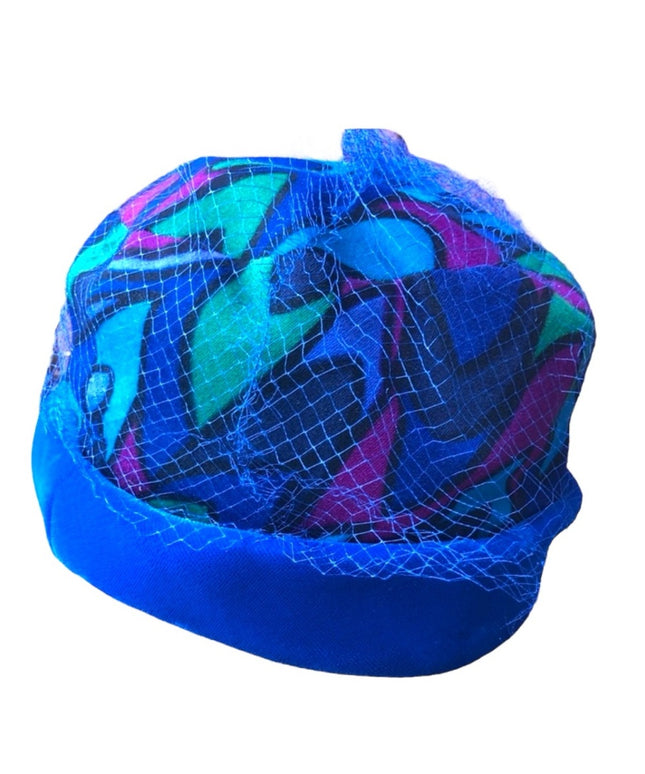 Vintage 1960s blue velvet hat printed beautiful’