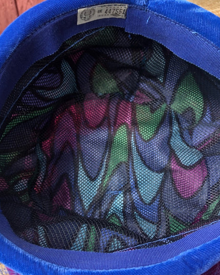 Vintage 1960s blue velvet hat printed beautiful’
