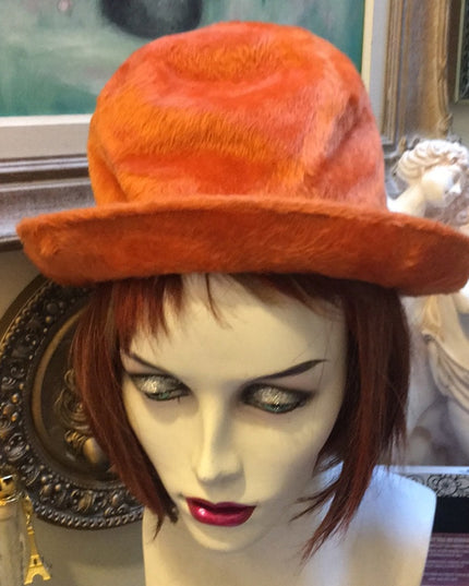 - Vintage Orange Designer High Society Fun Fashion felt HAT Cloche SM