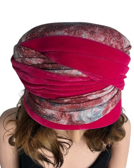 Vintage Mid Century 1950s turban style hat velvet fuscia High Society Bucket