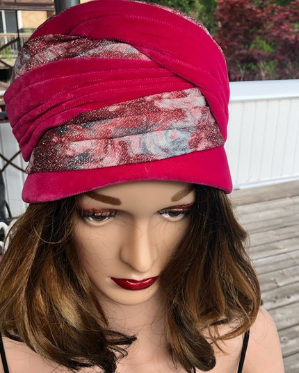 Vintage Mid Century 1950s turban style hat velvet fuscia High Society Bucket