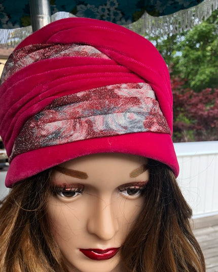 Vintage Mid Century 1950s turban style hat velvet fuscia High Society Bucket