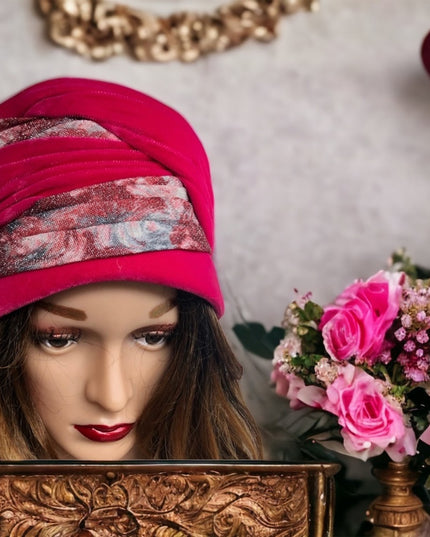 Vintage Mid Century 1950s turban style hat velvet fuscia High Society Bucket