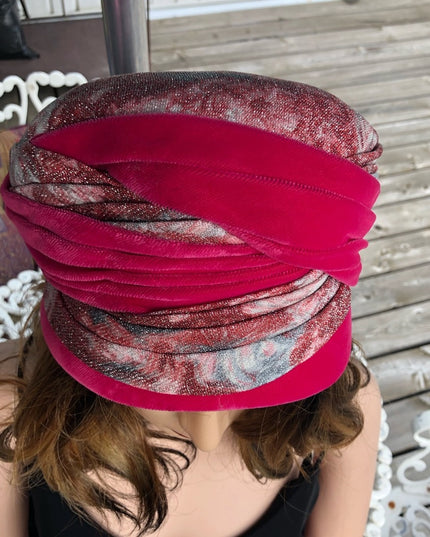 Vintage Mid Century 1950s turban style hat velvet fuscia High Society Bucket