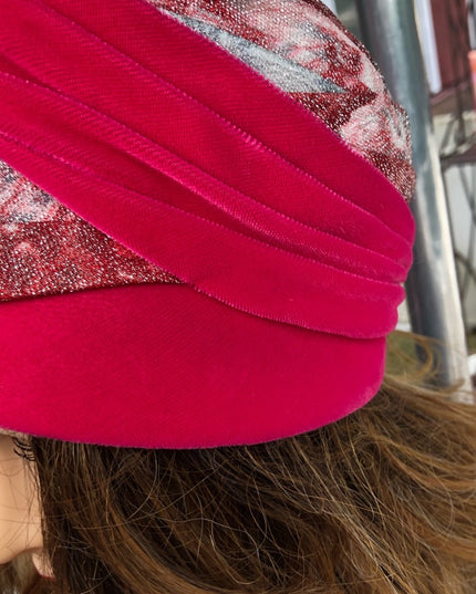 Vintage Mid Century 1950s turban style hat velvet fuscia High Society Bucket