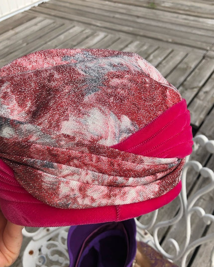 Vintage Mid Century 1950s turban style hat velvet fuscia High Society Bucket