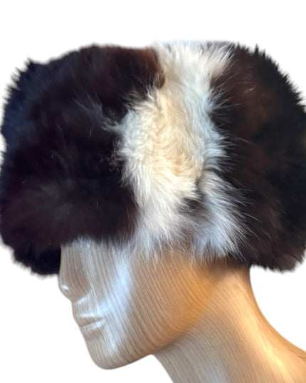 Elegant Vintage Union Label Black and White Fox Fur Hat