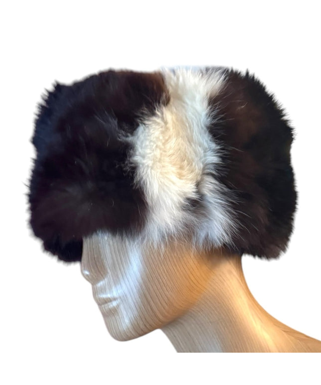 Elegant Vintage Union Label Black and White Fox Fur Hat