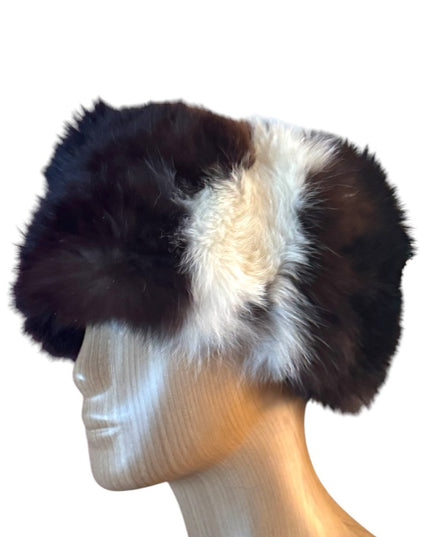Elegant Vintage Union Label Black and White Fox Fur Hat