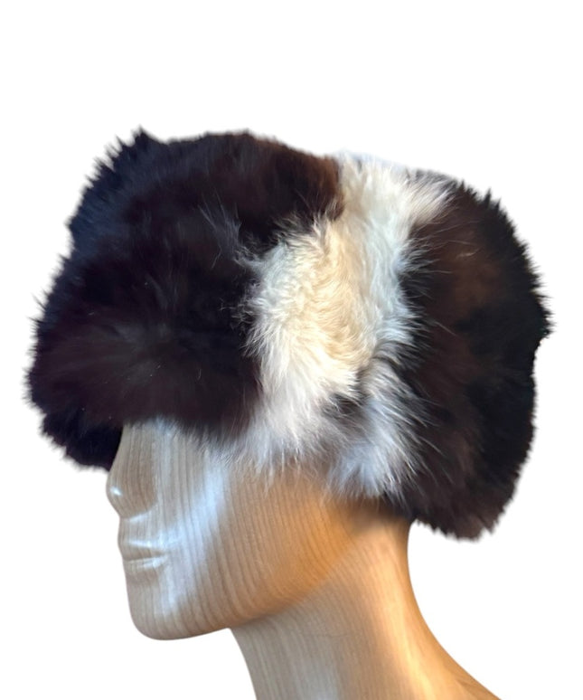 Elegant Vintage Union Label Black and White Fox Fur Hat