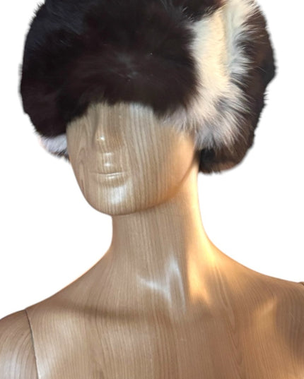 Elegant Vintage Union Label Black and White Fox Fur Hat