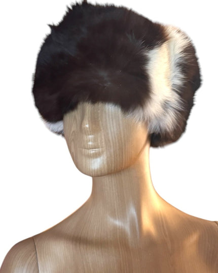 Elegant Vintage Union Label Black and White Fox Fur Hat
