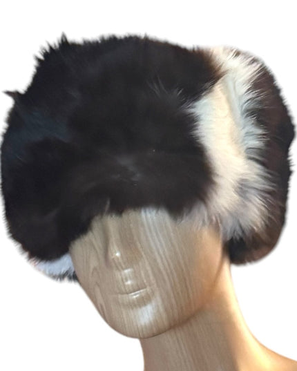 Elegant Vintage Union Label Black and White Fox Fur Hat