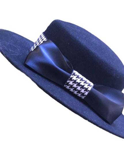 Vintage Bolman felt black hat houndstooth bow