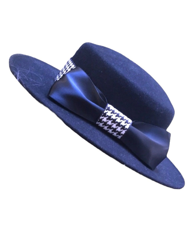 Vintage Bolman felt black hat houndstooth bow