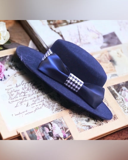 Vintage Bolman felt black hat houndstooth bow