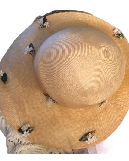 Vintage sun hat flowers Andre sz med-lg 1960s
