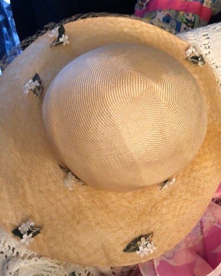 Vintage sun hat flowers Andre sz med-lg 1960s